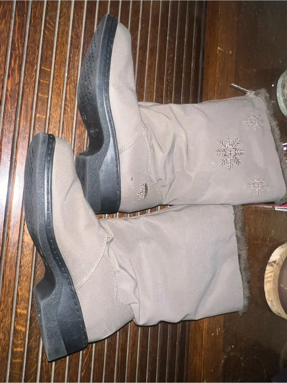 totes Women's Taupe Mid-Calf Winter Boots with Faux Fur Trim